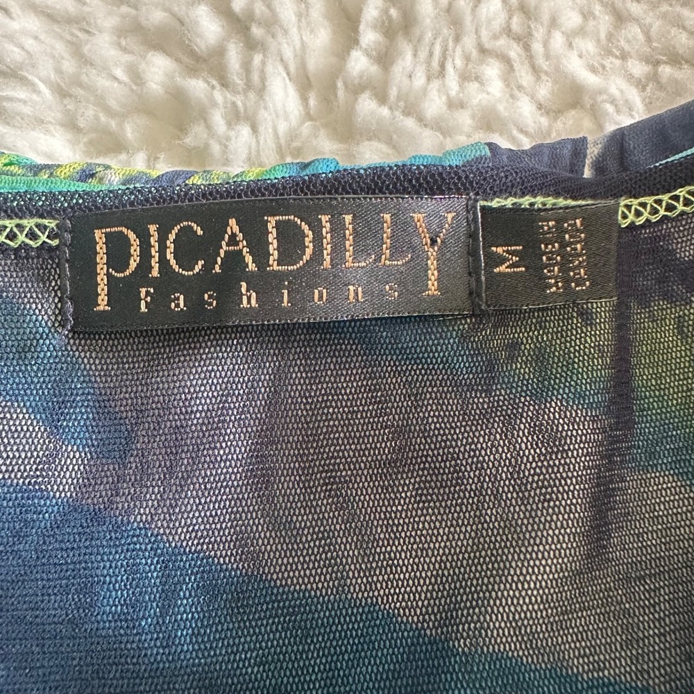 Picadilly Fashions 2-Pc Set Top & Mesh Tank Abstract Multi-Color Blue Green Sz M - Picture 3 of 11